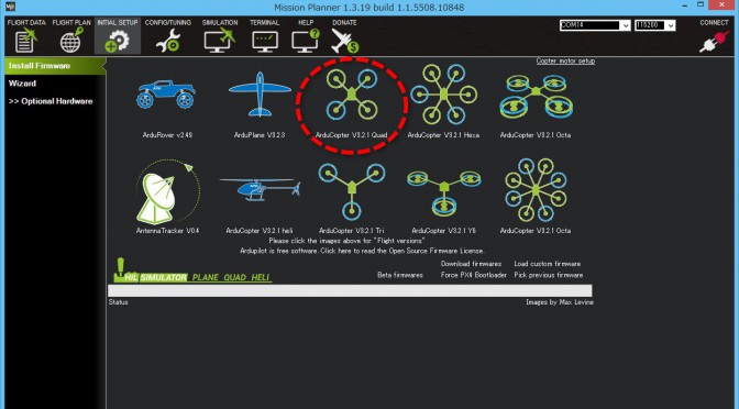 X525 ArduCopter ：組立編#5 ～MissisonPlanner[初期設定:その１]ファーム更新～